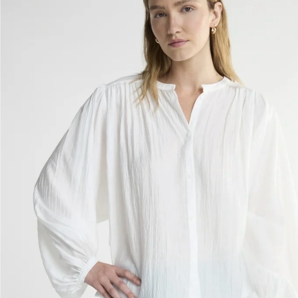 Snoop Top Blouson Sleeves Crisp White Oversized Button Down Woman’s SZ XS